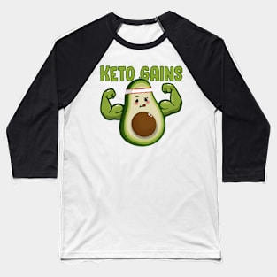 Keto Gains Cute Avocado with Muscles Baseball T-Shirt